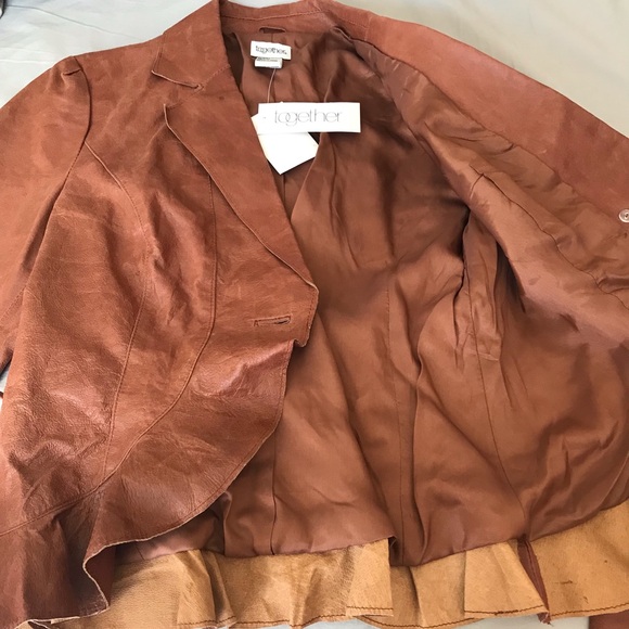 Together 100% Leather Jacket Brown Size 10 - Picture 12 of 16